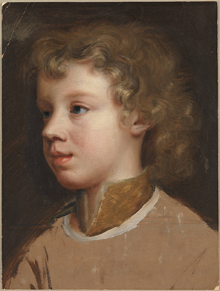 Mary Beale, Sketch of the Artist's Son, Bartholomew Beale, Facing Left, huile sur toile, circa 1660 : portrait du jeune fils de l'artiste. Tableau exposé lors de l'exposition Femmes artistes à la Tate Britain